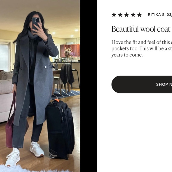 Quince Italian Wool Double-Breasted Coat — Heather Charcoal — XS — NWT - Picture 7 of 7